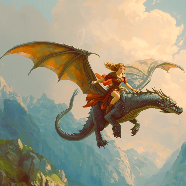 Heldin die vliegt op een draak